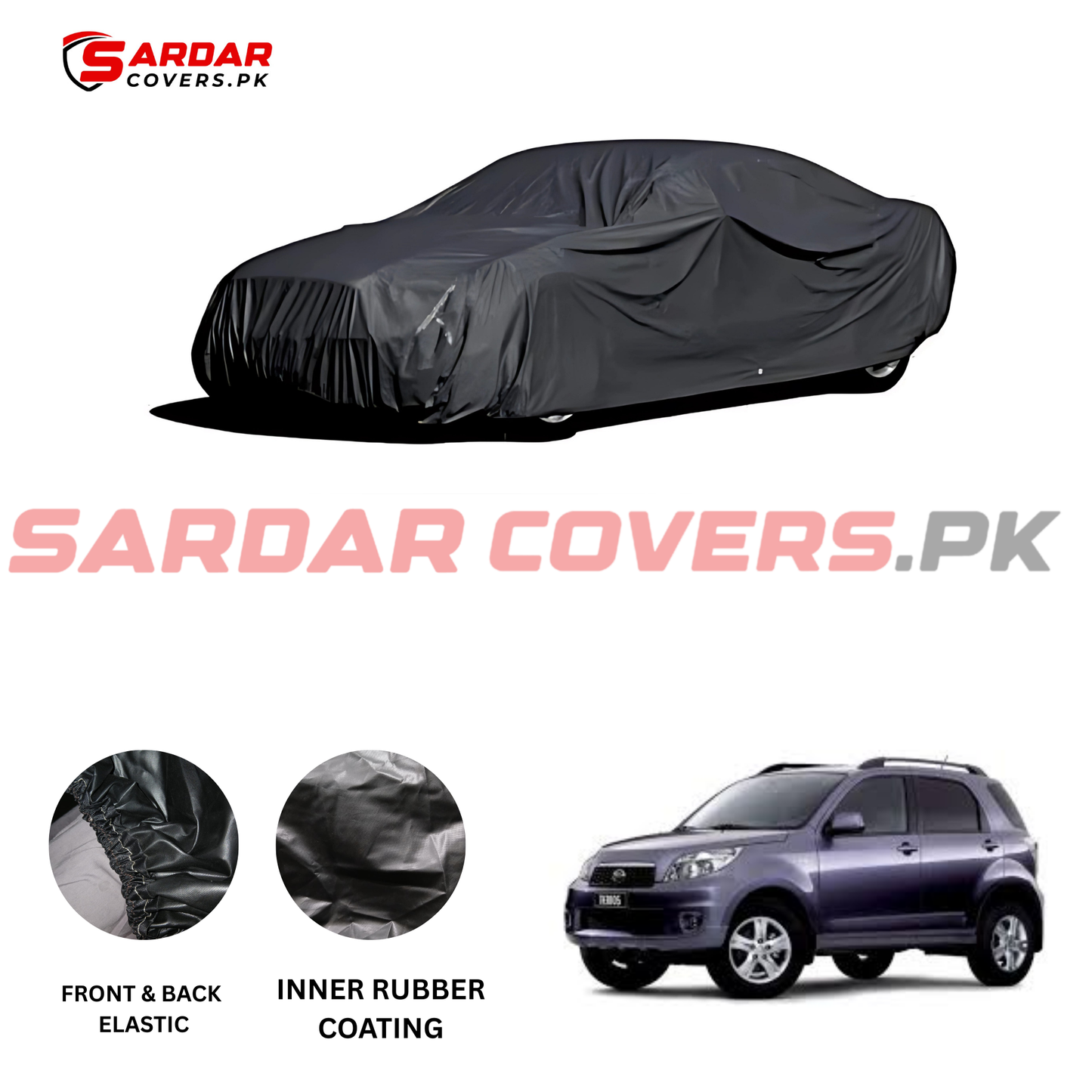 "Daihatsu Terios Top Cover | Anti-Scratch, Dust Proof & All Weather Protection | Rubber Coated Premium Fabric | Multi-Color | Zipper Bag Packing"