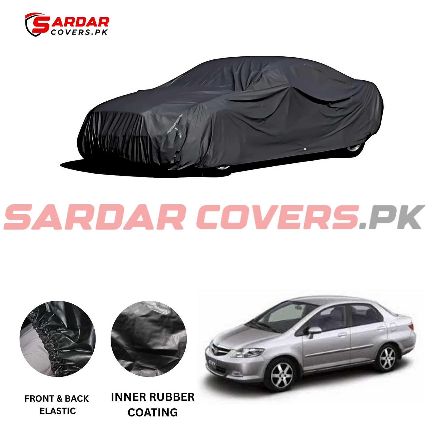 "Honda City 2003 - 2008 Top Cover | Anti-Scratch, Dust Proof & All Weather Protection | Rubber Coated Premium Fabric | Multi-Color | Zipper Bag Packing"