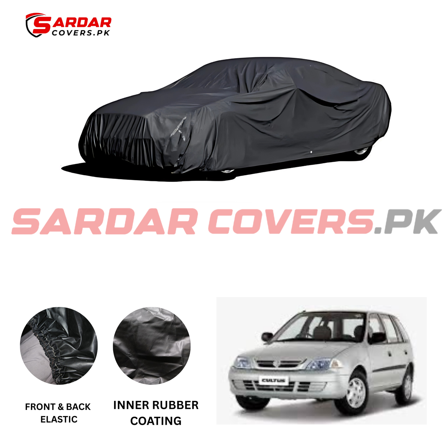 "Suzuki Old Cultus Car Top Cover | Anti-Scratch, Dust Proof & All Weather Protection | Rubber Coated Premium Fabric | Multi-Color | Zipper Bag Packing"