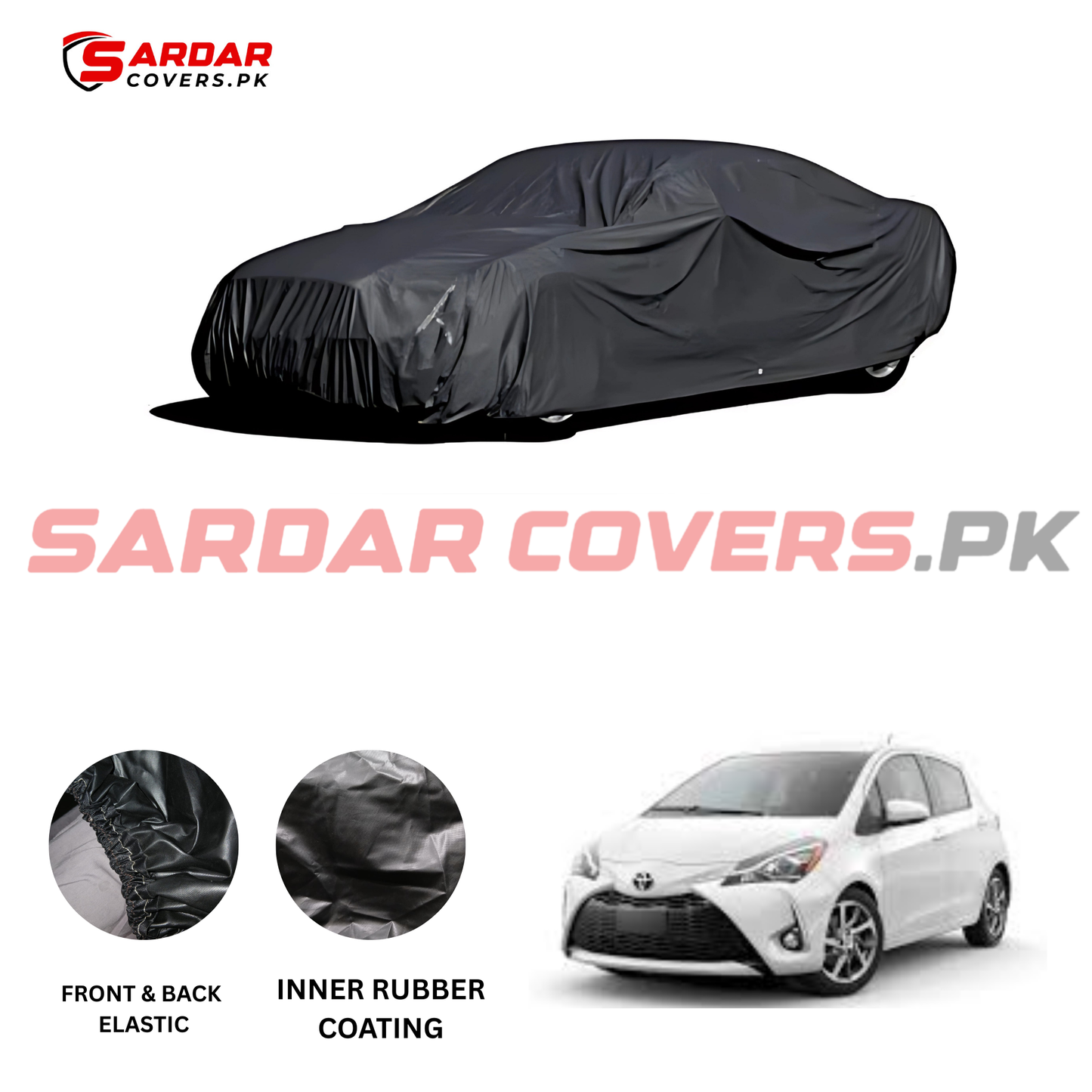 "Toyota New Vitz Car Top Cover | Anti-Scratch, Dust Proof & All Weather Protection | Rubber Coated Premium Fabric | Multi-Color | Zipper Bag Packing"