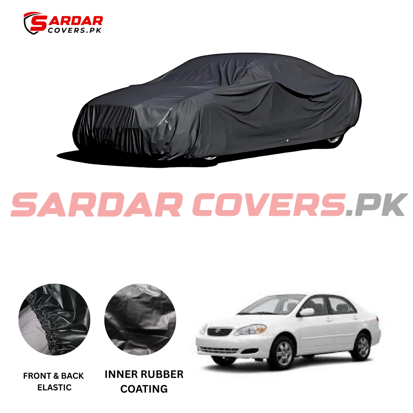 "Toyota Corolla 2003 - 2008 Car Top Cover | Anti-Scratch, Dust Proof & All Weather Protection | Rubber Coated Premium Fabric | Multi-Color | Zipper Bag Packing"