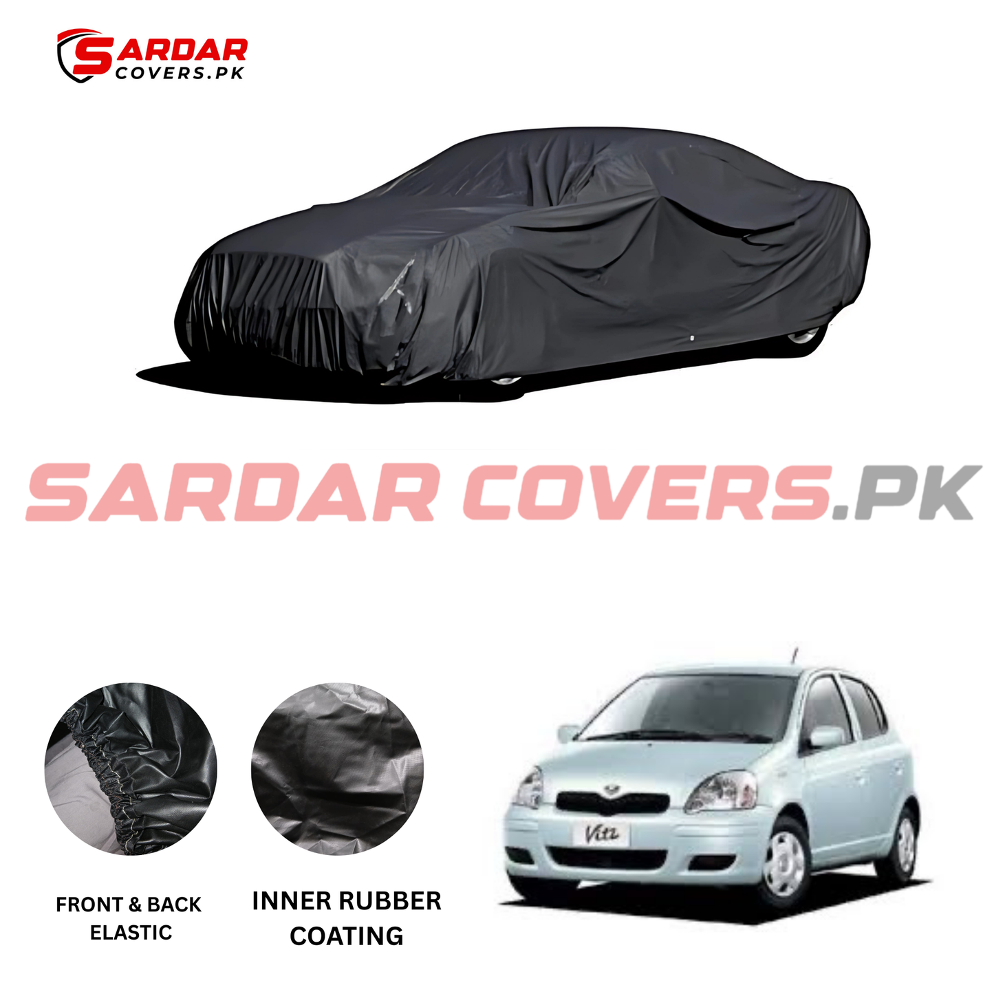 "Toyota Old Vitz Top Cover | Anti-Scratch, Dust Proof & All Weather Protection | Rubber Coated Premium Fabric | Multi-Color | Zipper Bag Packing"