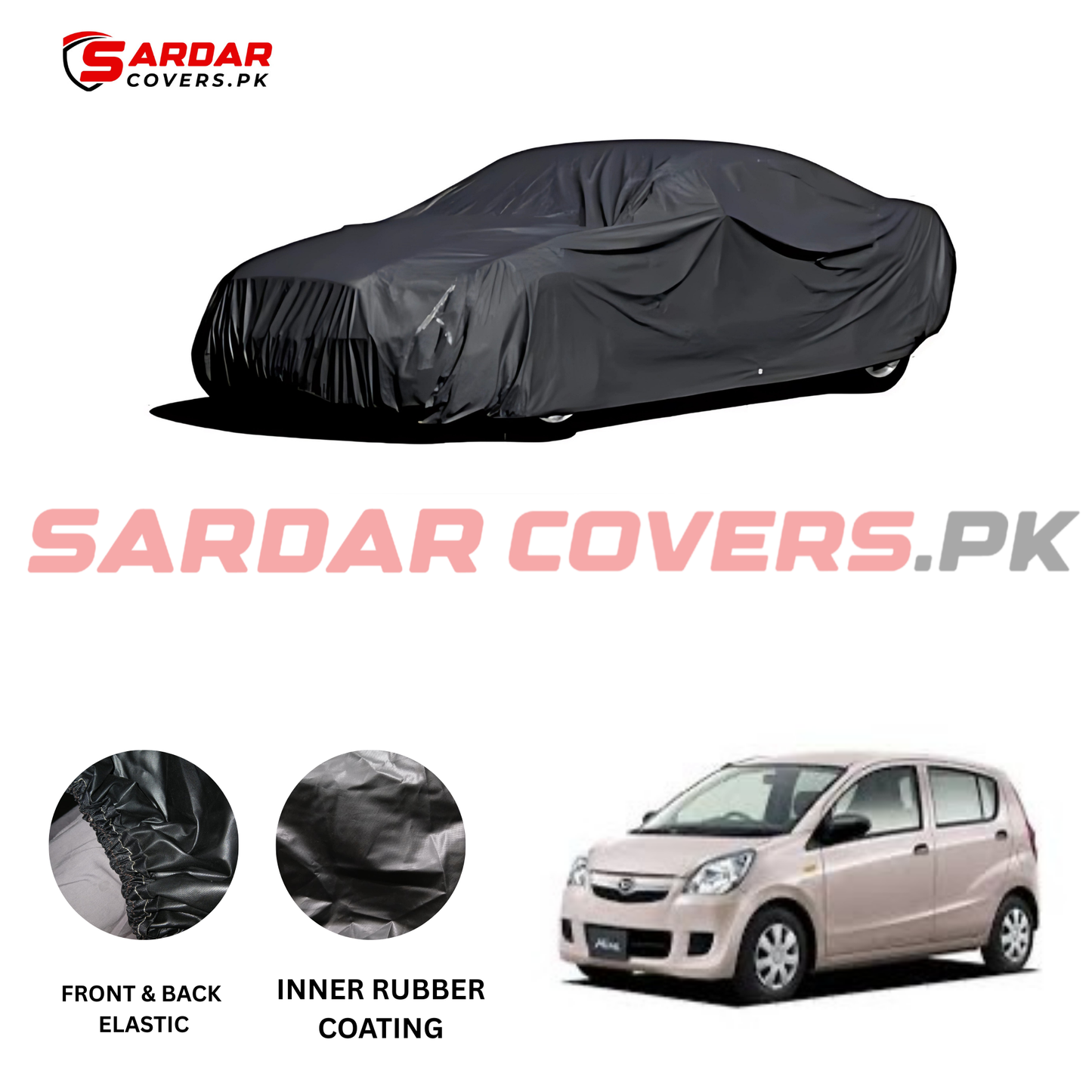 "Daihatsu Mira Top Cover | Anti-Scratch, Dust Proof & All Weather Protection | Rubber Coated Premium Fabric | Multi-Color | Zipper Bag Packing"