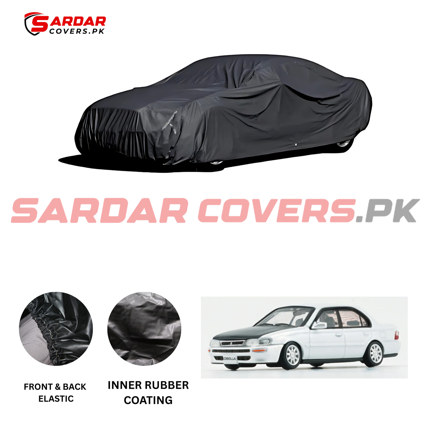 "Toyota Corolla 1996 Car Top Cover | Anti-Scratch, Dust Proof & All Weather Protection | Rubber Coated Premium Fabric | Multi-Color | Zipper Bag Packing"