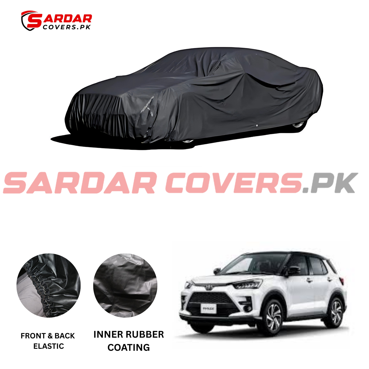 "Toyota Raize Top Cover | Anti-Scratch, Dust Proof & All Weather Protection | Rubber Coated Premium Fabric | Multi-Color | Zipper Bag Packing"