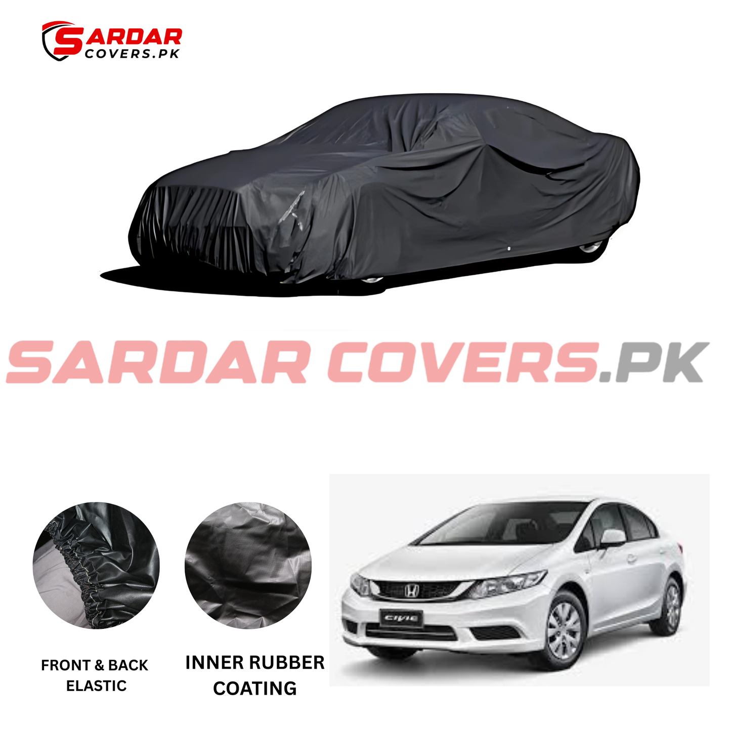 "Honda Civic 2013- 2016 Top Cover | Anti-Scratch, Dust Proof & All Weather Protection | Rubber Coated Premium Fabric | Multi-Color | Zipper Bag Packing"
