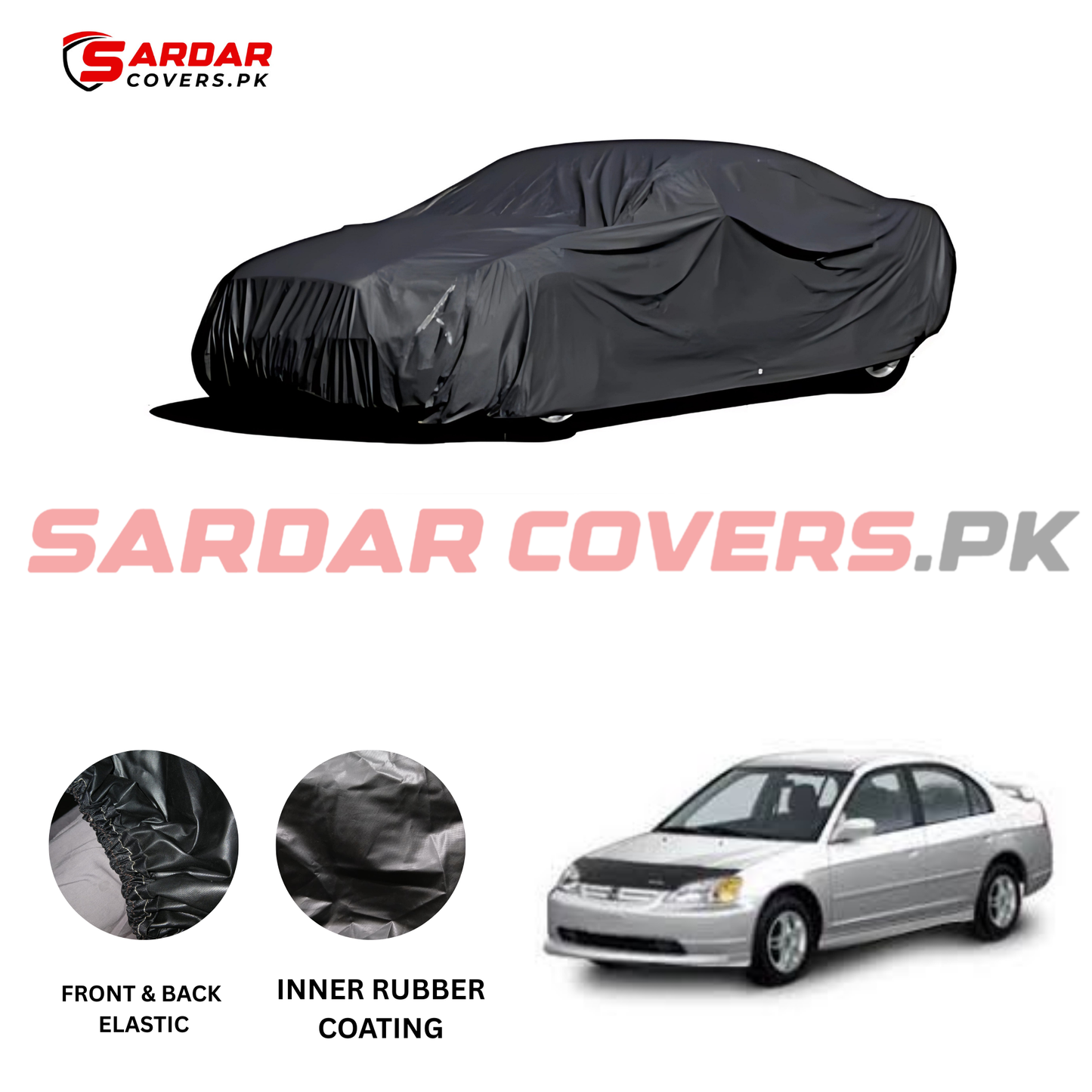 "Honda Civic 2002 - 2006 Top Cover | Anti-Scratch, Dust Proof & All Weather Protection | Rubber Coated Premium Fabric | Multi-Color | Zipper Bag Packing"